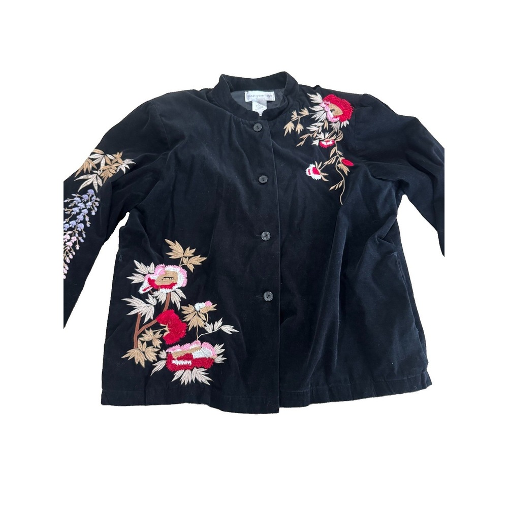 Susan Graver Jacket Womens Medium Embroidered Floral Art-to-Wear Velvet Top